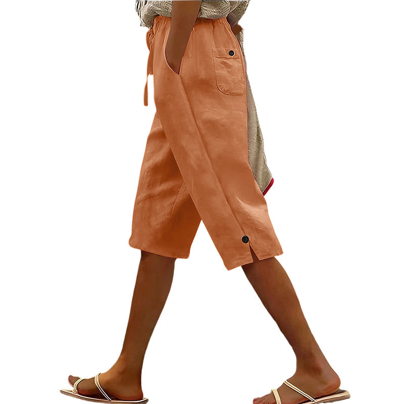☀️ Lightweight, Breathable & So  Comfy — Women's Casual Cropped Pants With Button Detail💛