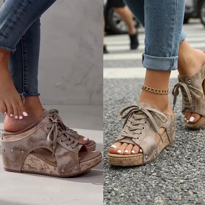 👡Women's Peep-Toe Platform Wedge Sandals - Comfy, Flattering & Easy To Slip On✨