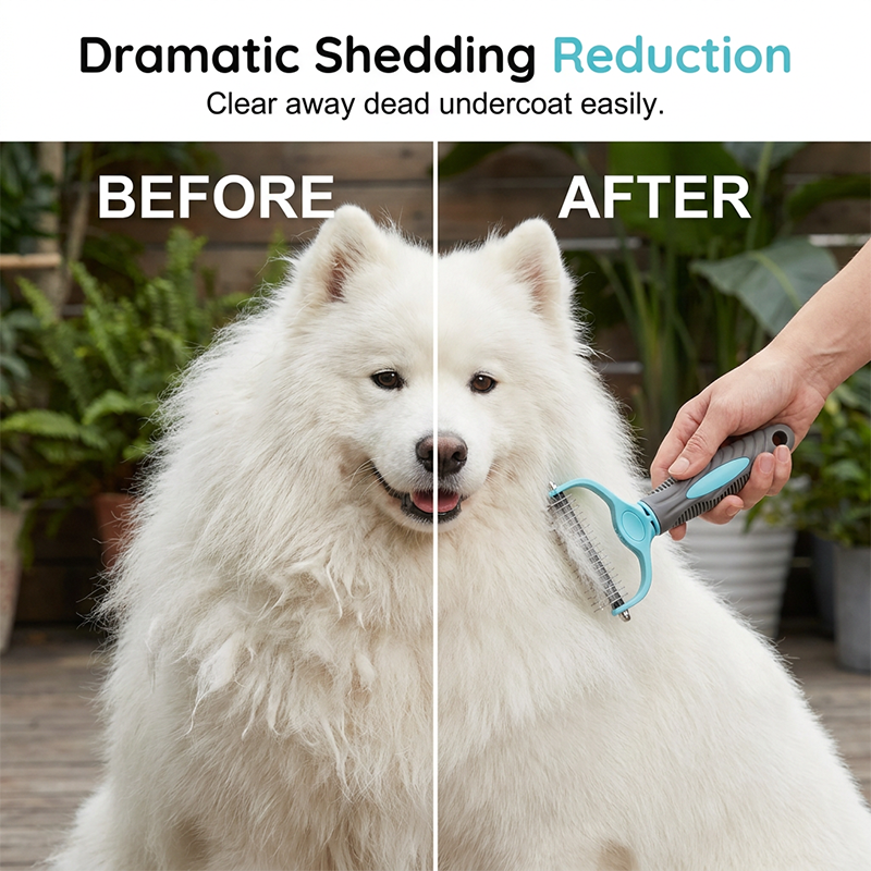 🐾Say Goodbye To Tangled Fur & Shedding✨Dual-Sided Pet Grooming Rake for Dogs & Cats