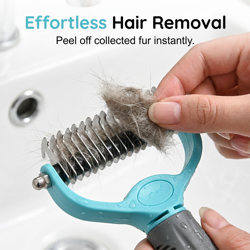 🐾Say Goodbye To Tangled Fur & Shedding✨Dual-Sided Pet Grooming Rake for Dogs & Cats