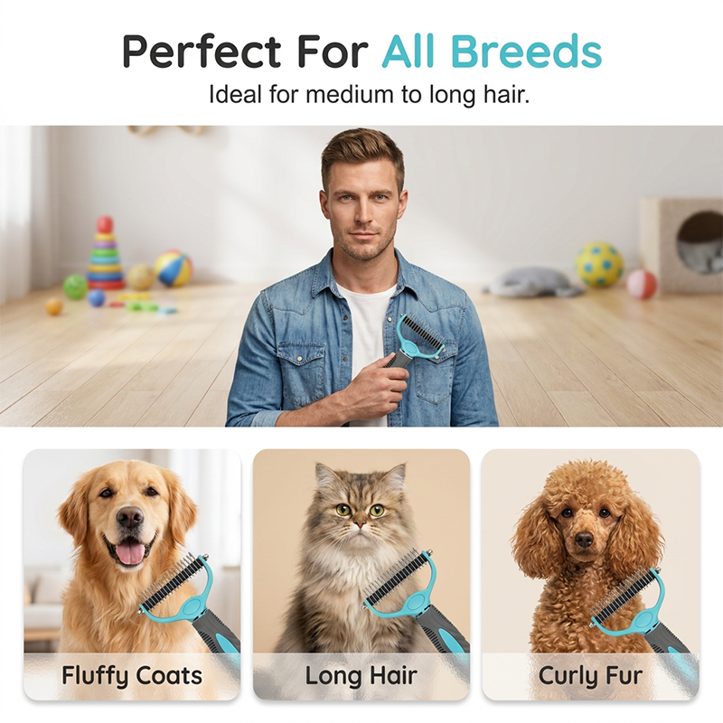 🐾Say Goodbye To Tangled Fur & Shedding✨Dual-Sided Pet Grooming Rake for Dogs & Cats
