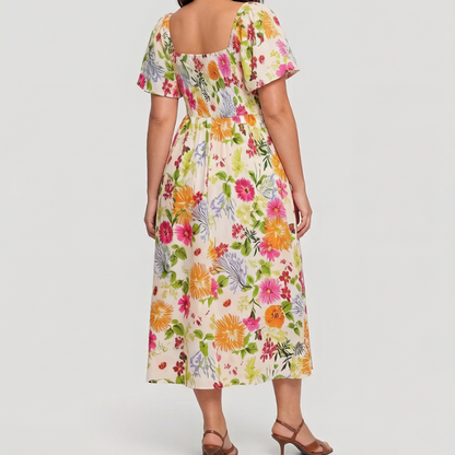 🔥Last day: 50% off!⏰🌸👗 Floral dress with ruffles, a square neckline, and pockets🏖️