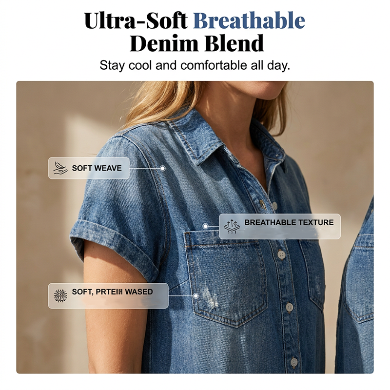 💥✨Limited-time 55% Off Special Offer - Women's Casual Short Sleeve Denim Romper
