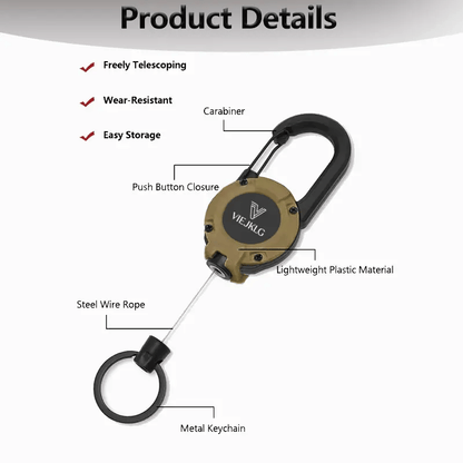 💥LAST DAY SALE 50%OFF💥🏆Retractable Carabiner Keychain 🎣 – 65cm Steel Cord, Heavy-Duty Badge Reel, Lightweight EDC Tool for Keys, ID & Outdoor Use