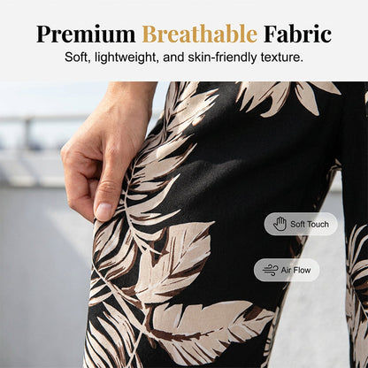 ✨Zeitlich begrenzter 50 % Rabatt – Damen-Hosen mit Blattmuster, Kordelzug und weitem Bein