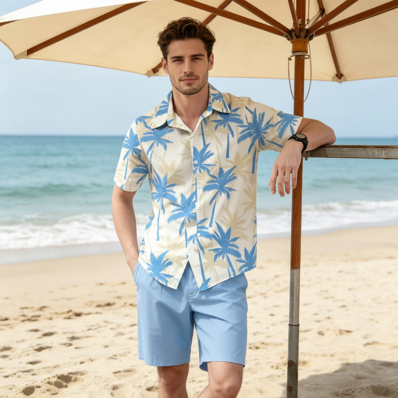 ☀️ Summer Vibes Only – Men's Tropical Print Shirt & Shorts Set🌴