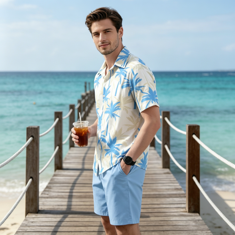 ☀️ Summer Vibes Only – Men's Tropical Print Shirt & Shorts Set🌴