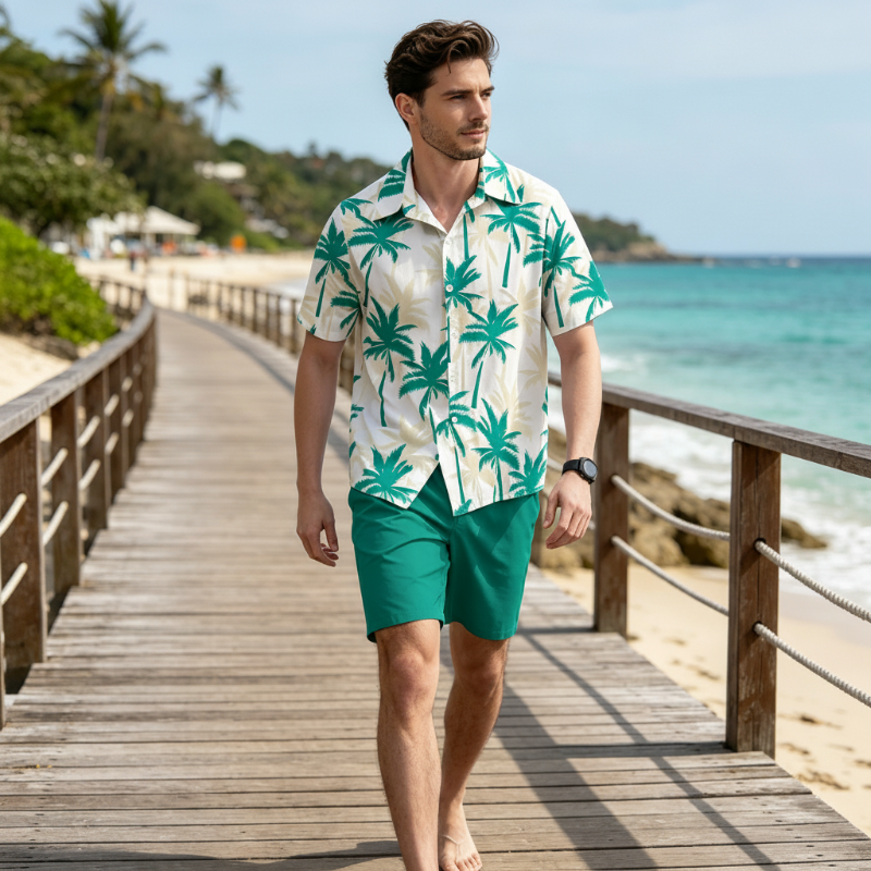 ☀️ Summer Vibes Only – Men's Tropical Print Shirt & Shorts Set🌴