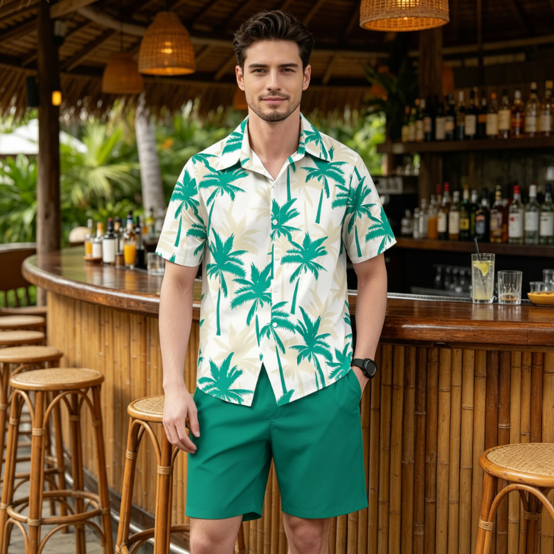 ☀️ Summer Vibes Only – Men's Tropical Print Shirt & Shorts Set🌴