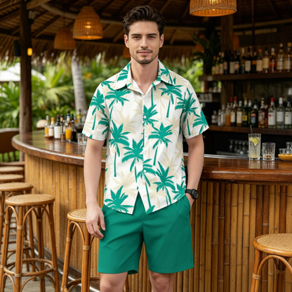 ☀️ Summer Vibes Only – Men's Tropical Print Shirt & Shorts Set🌴