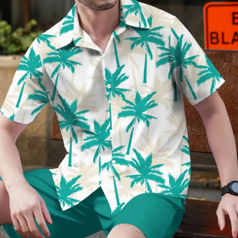 ☀️ Summer Vibes Only – Men's Tropical Print Shirt & Shorts Set🌴