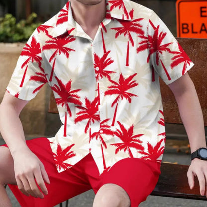 ☀️ Summer Vibes Only – Men's Tropical Print Shirt & Shorts Set🌴