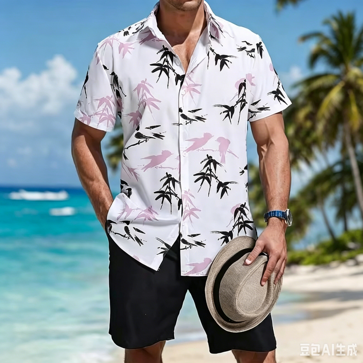 ☀️ Summer Vibes Only – Men's Tropical Print Shirt & Shorts Set🌴