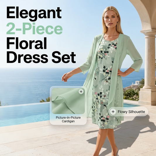 Women's Elegant Chiffon Dress & Cardigan 2-Piece Set