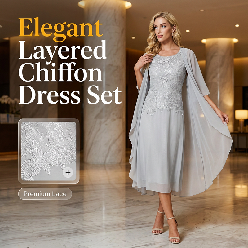 🌸Women's Lace Chiffon Dress 2-Piece Set - Step Into Elegance Effortlessly✨