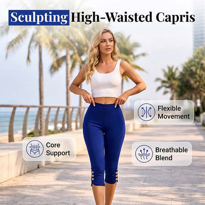 👖 LIMITED-TIME 50% OFF! ✨ Tummy Control Stretch Capris – High-Waist, 4-Way Stretch, Elegant Details 🌼