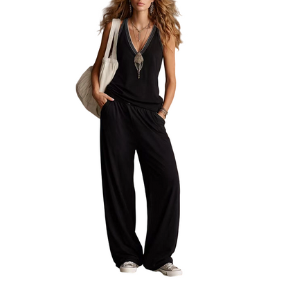 💃🌸Women's V-Neck Sleeveless Top & Wide-Leg Pants Set - Your New Favourite Everyday Outfit✨