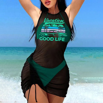 ☀️3-teiliges Bikini-Set mit grafischem Strandüberwurf👙Sommerstil, Komfort & Selbstvertrauen – alles in einem!🌴