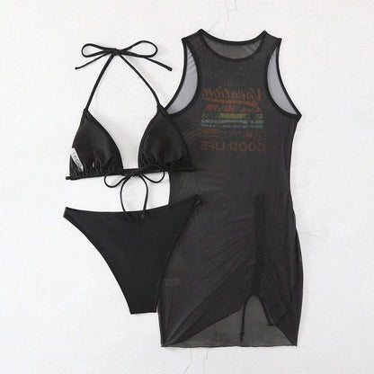 ☀️3-teiliges Bikini-Set mit grafischem Strandüberwurf👙Sommerstil, Komfort & Selbstvertrauen – alles in einem!🌴