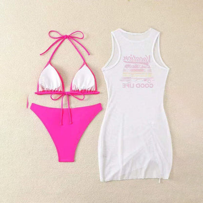 ☀️3-teiliges Bikini-Set mit grafischem Strandüberwurf👙Sommerstil, Komfort & Selbstvertrauen – alles in einem!🌴