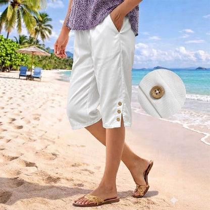 ☀️Women's Summer 3/4 Length Pants with Button Detail✨Cool, Comfy & Pockets You'll Actually Use