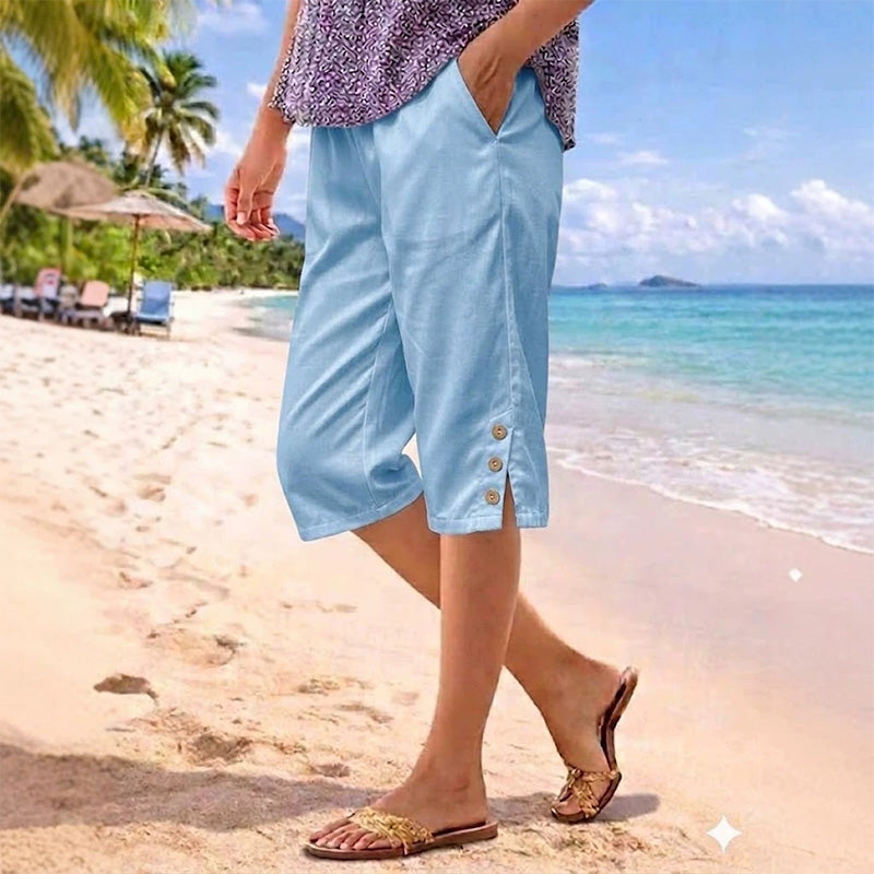 ☀️Women's Summer 3/4 Length Pants with Button Detail✨Cool, Comfy & Pockets You'll Actually Use