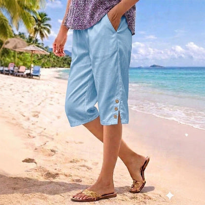☀️Women's Summer 3/4 Length Pants with Button Detail✨Cool, Comfy & Pockets You'll Actually Use