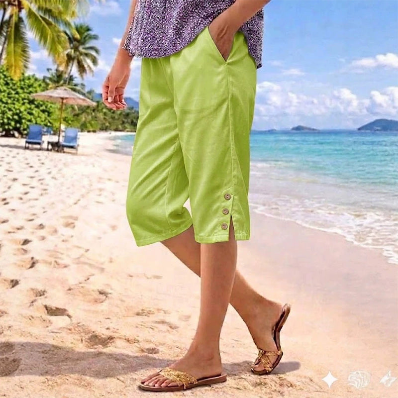 ☀️Women's Summer 3/4 Length Pants with Button Detail✨Cool, Comfy & Pockets You'll Actually Use