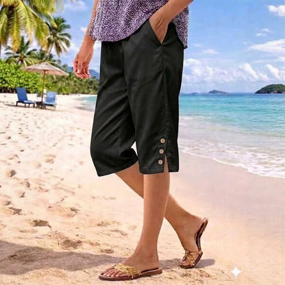 ☀️Women's Summer 3/4 Length Pants with Button Detail✨Cool, Comfy & Pockets You'll Actually Use
