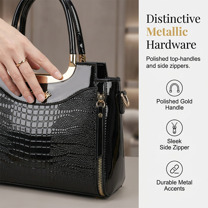 💎✨Women's Vintage Glossy Croc-Embossed Handbag – Chic, Spacious & Effortlessly Elegant
