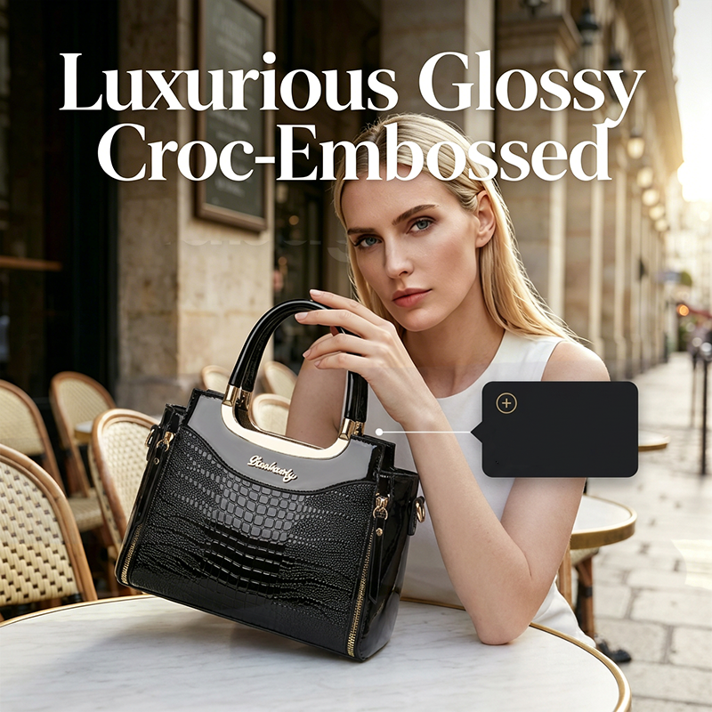 💎✨Women's Vintage Glossy Croc-Embossed Handbag – Chic, Spacious & Effortlessly Elegant