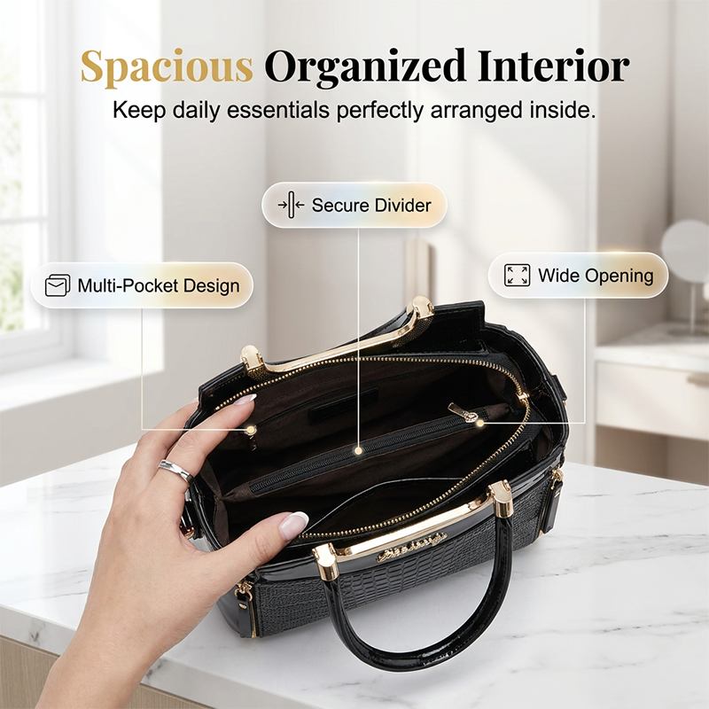 💎✨Women's Vintage Glossy Croc-Embossed Handbag – Chic, Spacious & Effortlessly Elegant