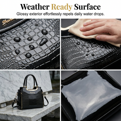 💎✨Women's Vintage Glossy Croc-Embossed Handbag – Chic, Spacious & Effortlessly Elegant