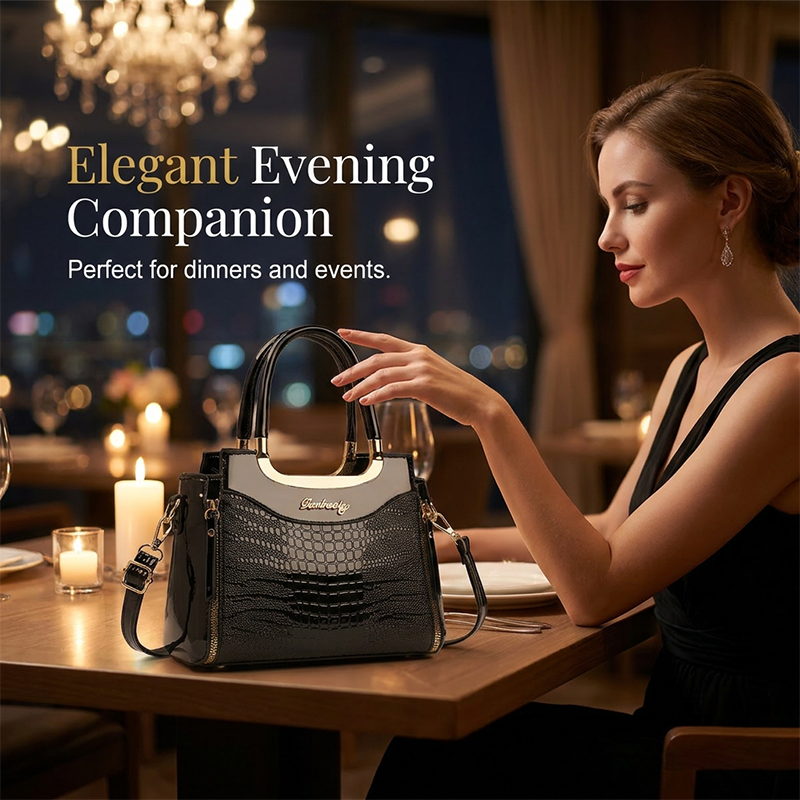 💎✨Women's Vintage Glossy Croc-Embossed Handbag – Chic, Spacious & Effortlessly Elegant