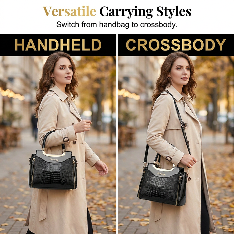 💎✨Women's Vintage Glossy Croc-Embossed Handbag – Chic, Spacious & Effortlessly Elegant