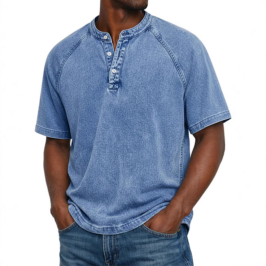 ✨Men's Casual Band Collar Short Sleeve Shirt - Comfortable, Breathable & Effortlessly Stylish
