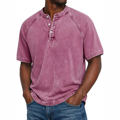 ✨Men's Casual Band Collar Short Sleeve Shirt - Comfortable, Breathable & Effortlessly Stylish