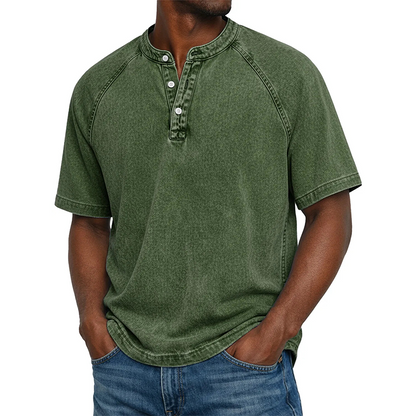 ✨Men's Casual Band Collar Short Sleeve Shirt - Comfortable, Breathable & Effortlessly Stylish