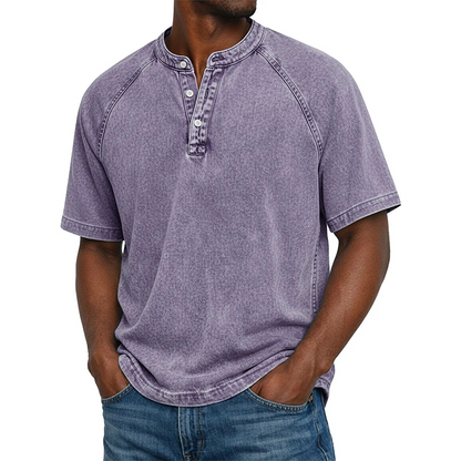 ✨Men's Casual Band Collar Short Sleeve Shirt - Comfortable, Breathable & Effortlessly Stylish