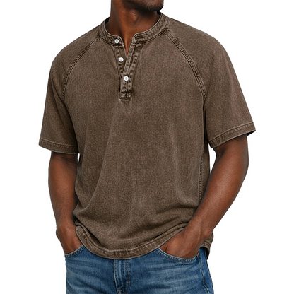 ✨Men's Casual Band Collar Short Sleeve Shirt - Comfortable, Breathable & Effortlessly Stylish