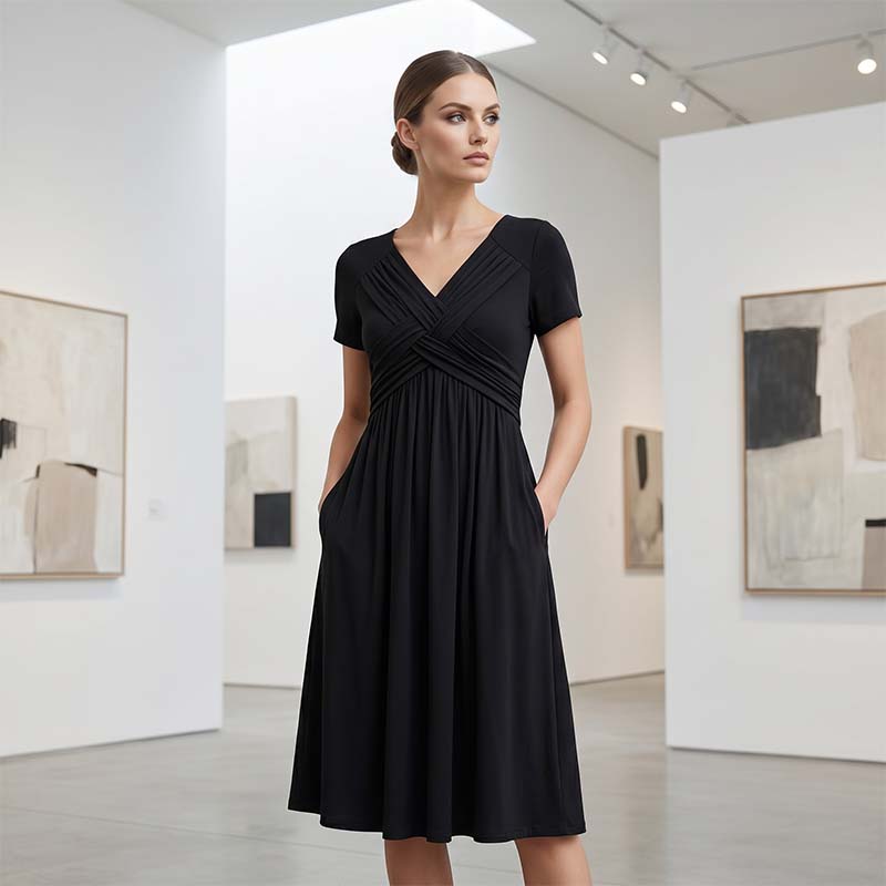 🔥 Zeitlich begrenzter Verkauf – Bis zu 50 % RABATT✨Damen V-Ausschnitt Wickelkleid mit Falten
