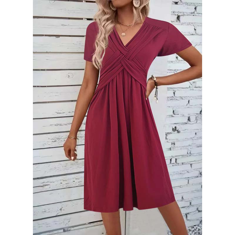 🔥 Zeitlich begrenzter Verkauf – Bis zu 50 % RABATT✨Damen V-Ausschnitt Wickelkleid mit Falten