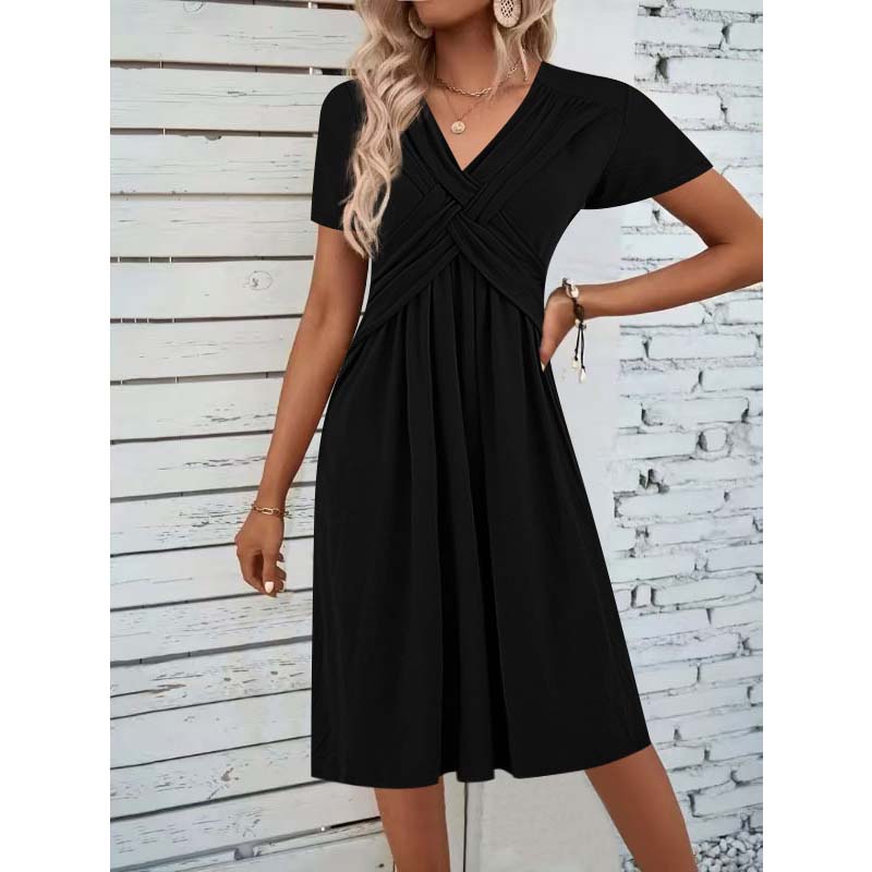 🔥 Zeitlich begrenzter Verkauf – Bis zu 50 % RABATT✨Damen V-Ausschnitt Wickelkleid mit Falten