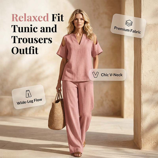 🔥 Limited-Time Sale – Up to 57% OFF✨Solid Color Relaxed Fit Tunic and Trousers Outfit