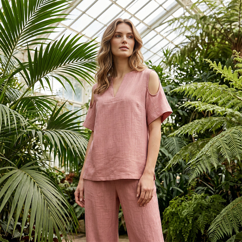 🔥 Zeitlich begrenzter Sale – Bis zu 57 % RABATT✨Einfarbiges, locker geschnittenes Tunika- und Hosen-Outfit