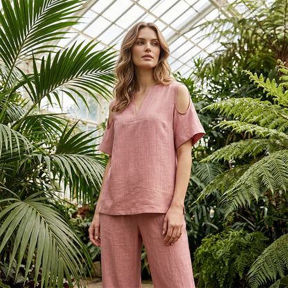 🔥 Zeitlich begrenzter Sale – Bis zu 57 % RABATT✨Einfarbiges, locker geschnittenes Tunika- und Hosen-Outfit