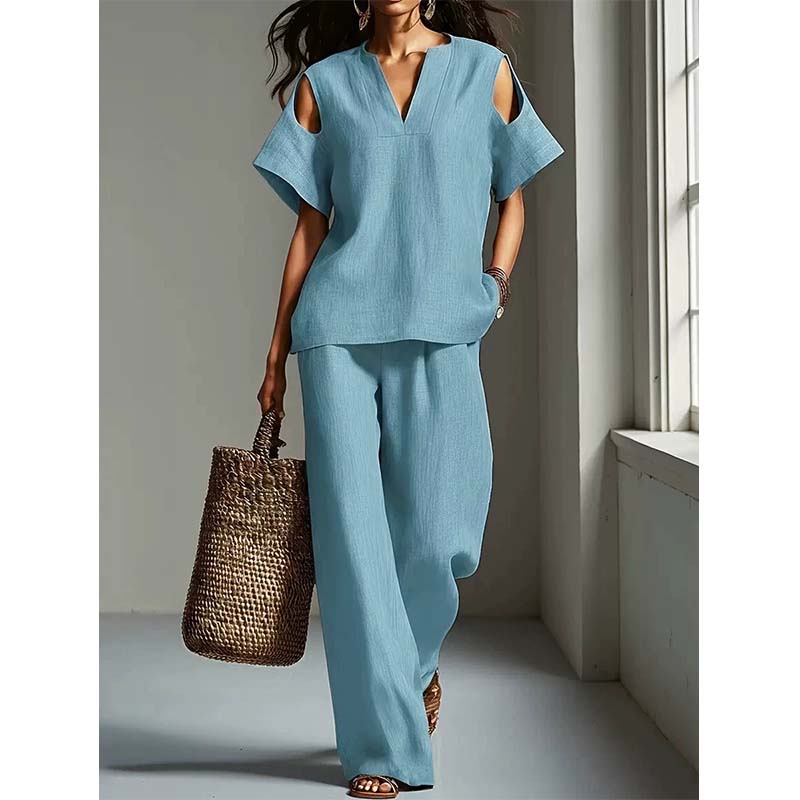 🔥 Zeitlich begrenzter Sale – Bis zu 57 % RABATT✨Einfarbiges, locker geschnittenes Tunika- und Hosen-Outfit
