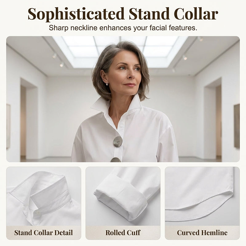 💫Women’s Oversized Button Stand Collar Shirt – Make Every Outfit A Statement!