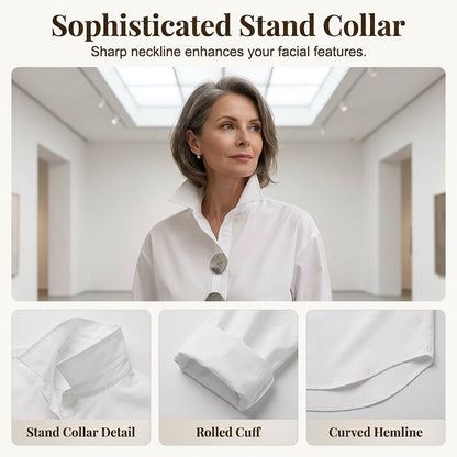 💫Women’s Oversized Button Stand Collar Shirt – Make Every Outfit A Statement!