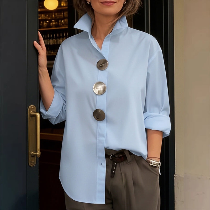 💫Women’s Oversized Button Stand Collar Shirt – Make Every Outfit A Statement!